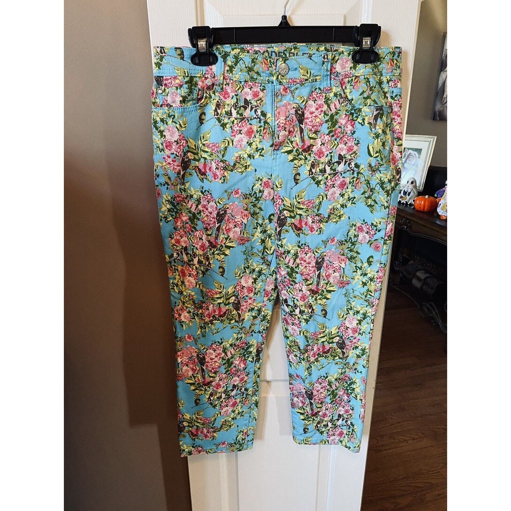 Code Bleu Aimee Crop Pants Blue Flowers and Birds Size 10P
